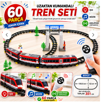 PİLLİ TREN SETİ KUMANDALI 60 PARÇA