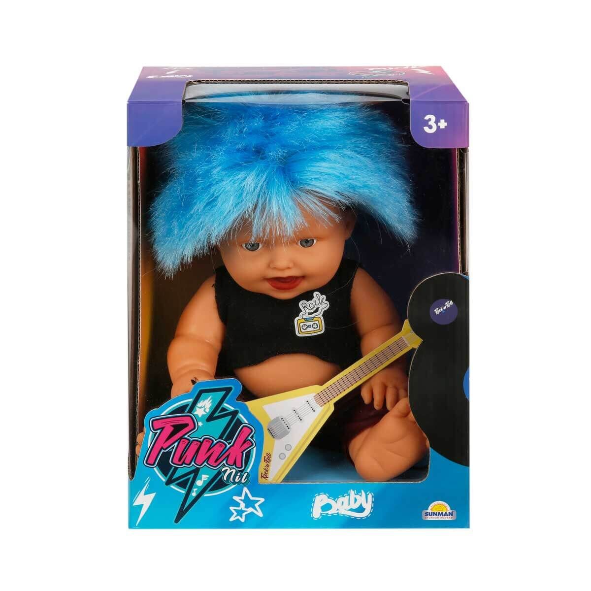 Punk Nil Bebek 23 cm 20050 - Mavi Kirpi Saç Gülen Yüz