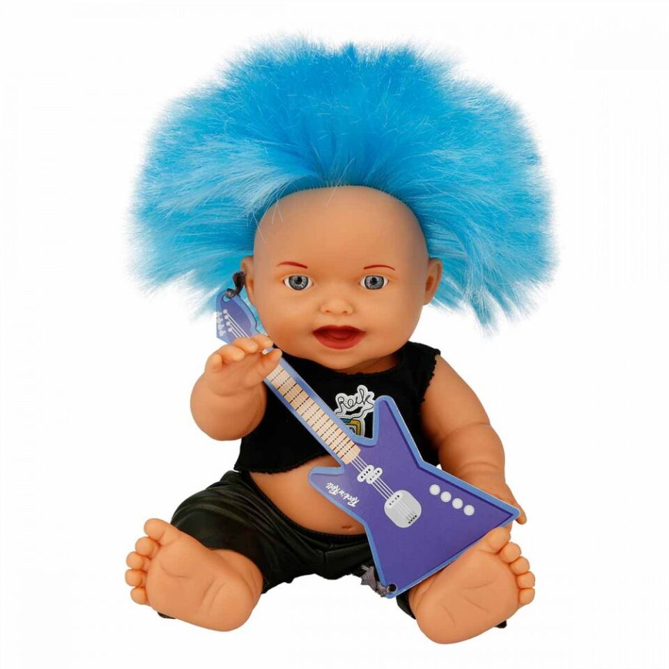 Punk Nil Bebek 23 cm 20050 - Mavi Kirpi Saç Gülen Yüz