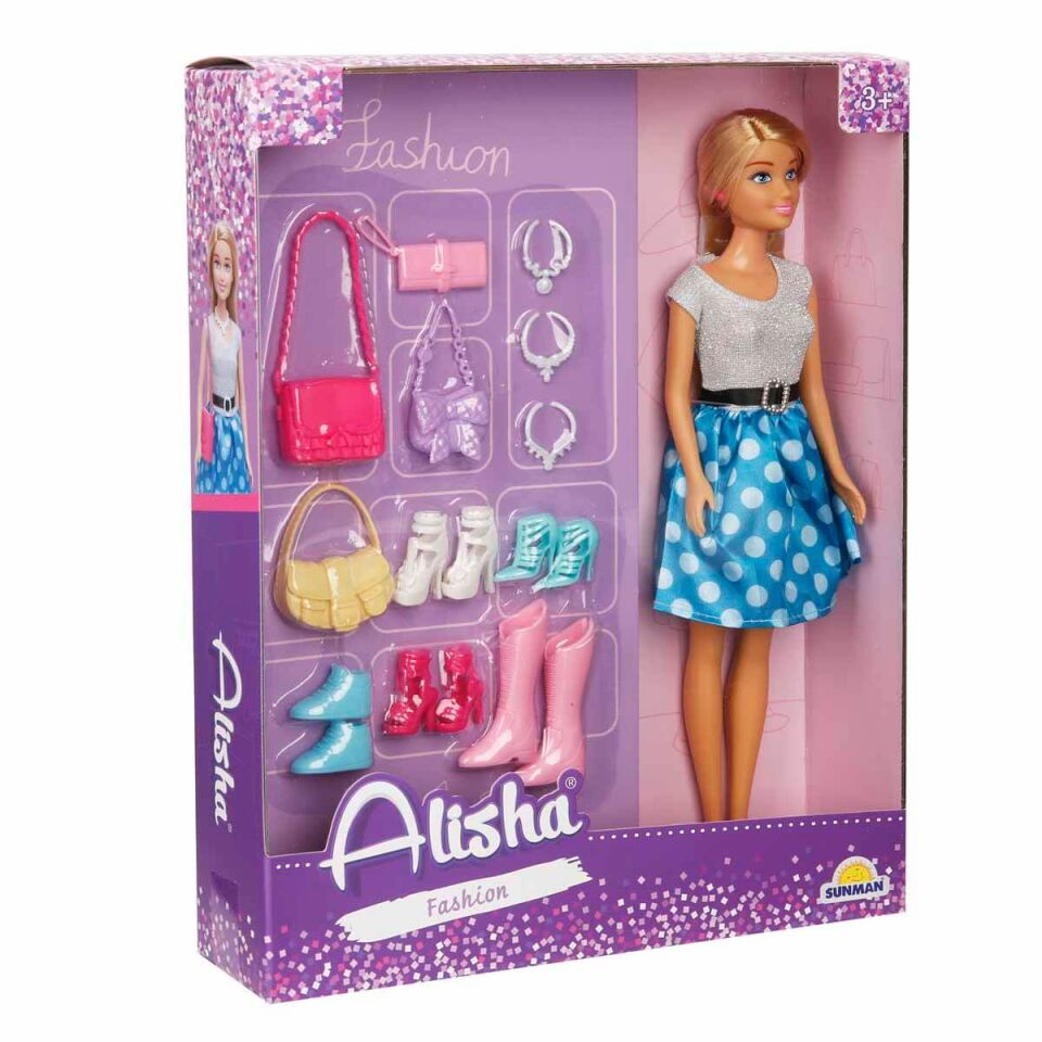 Alisha Ayakkabı ve Çantalı Bebek Oyun Seti - Mavi Etekli