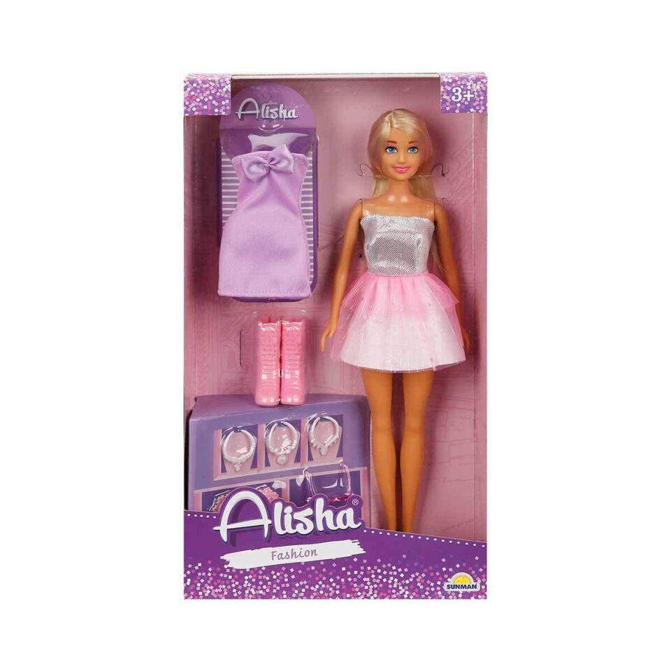 Alisha Gece Elbiseli Bebek Oyun Seti - Gri-Açık Pembe