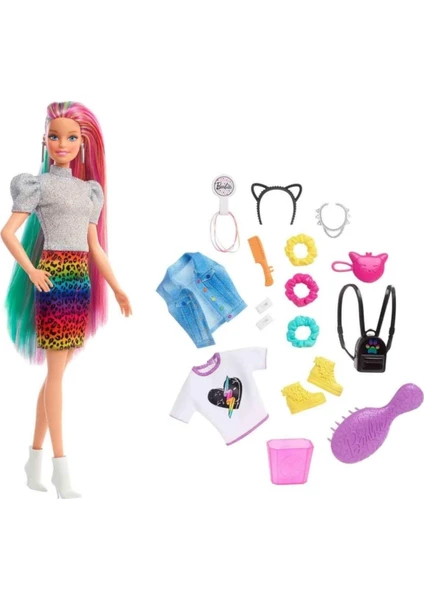Barbie Leopar Desenli Saçlar Bebek
