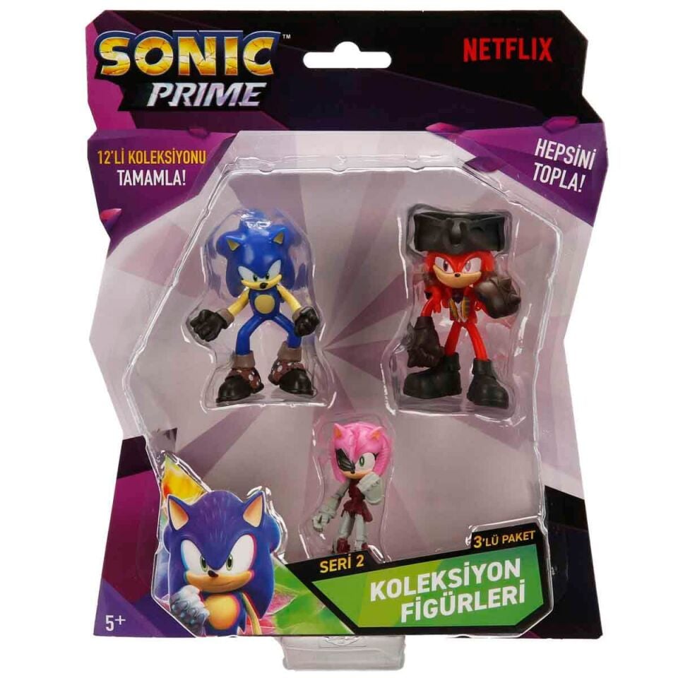 Sonic Prime 3’lü Figür Seti S2 - Siyah Eldivenli Sonic - Knuckles - Rusty Rose