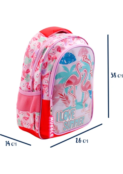 Muggle 2 Bölmeli Flamingo Pembe Okul Sırt Çantası (MU-7211)