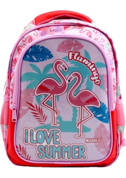 Muggle 2 Bölmeli Flamingo Pembe Okul Sırt Çantası (MU-7211)