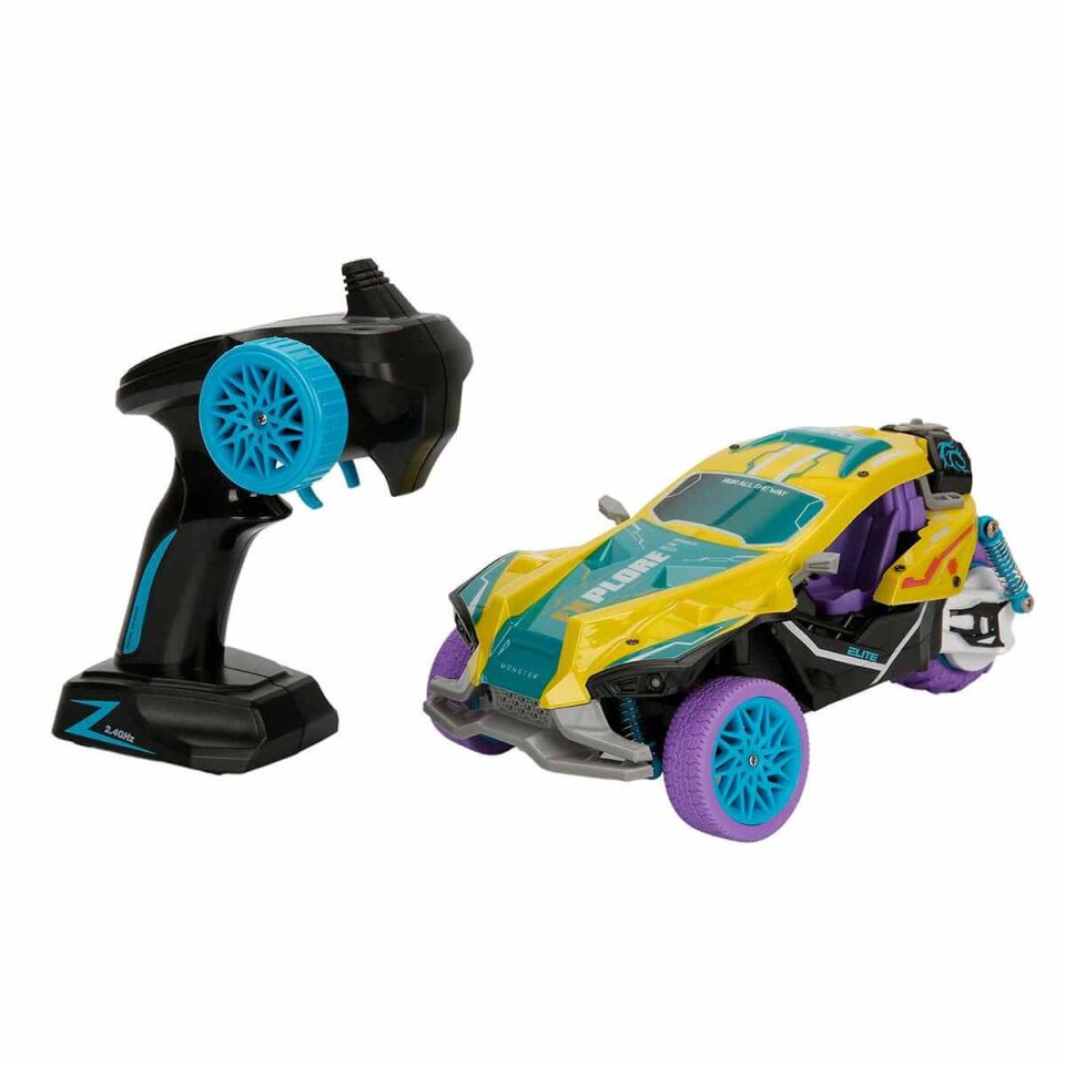 1:16 Spray Duman Fonksiyonlu Sesli ve Işıklı Uzaktan Kumandalı Araba - Kapalı-Sarı Mor
