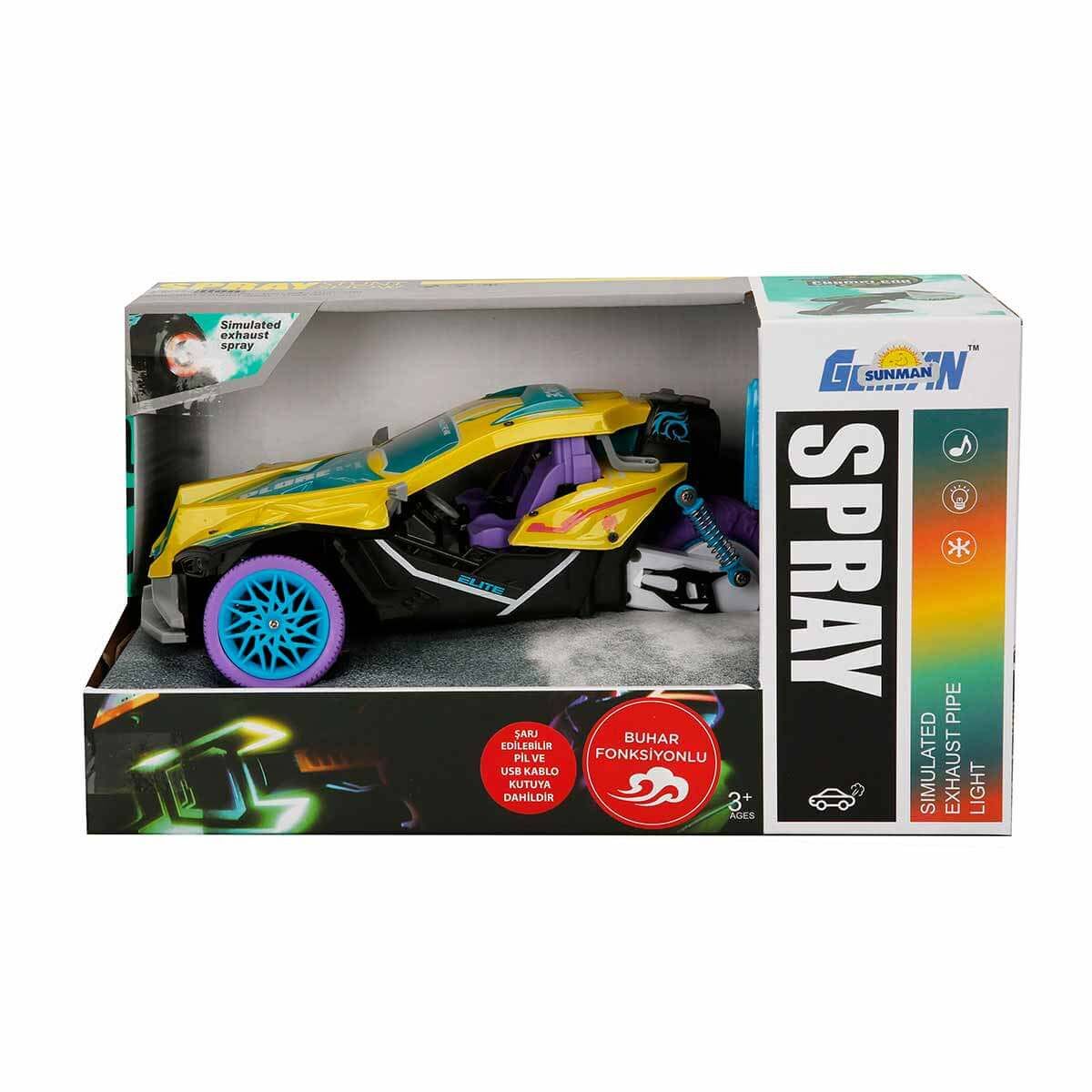 1:16 Spray Duman Fonksiyonlu Sesli ve Işıklı Uzaktan Kumandalı Araba - Kapalı-Sarı Mor
