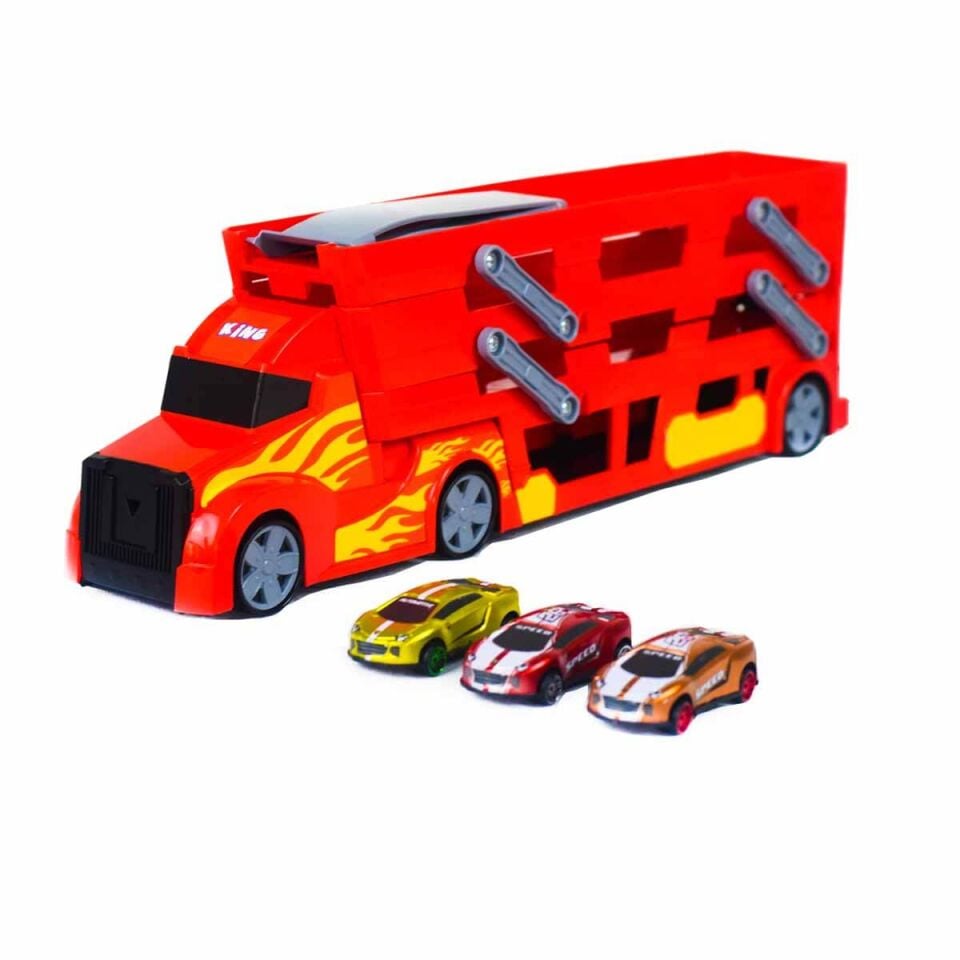 3 Katlı 3 Araçlı Transporter Oyun Seti - Kırmızı