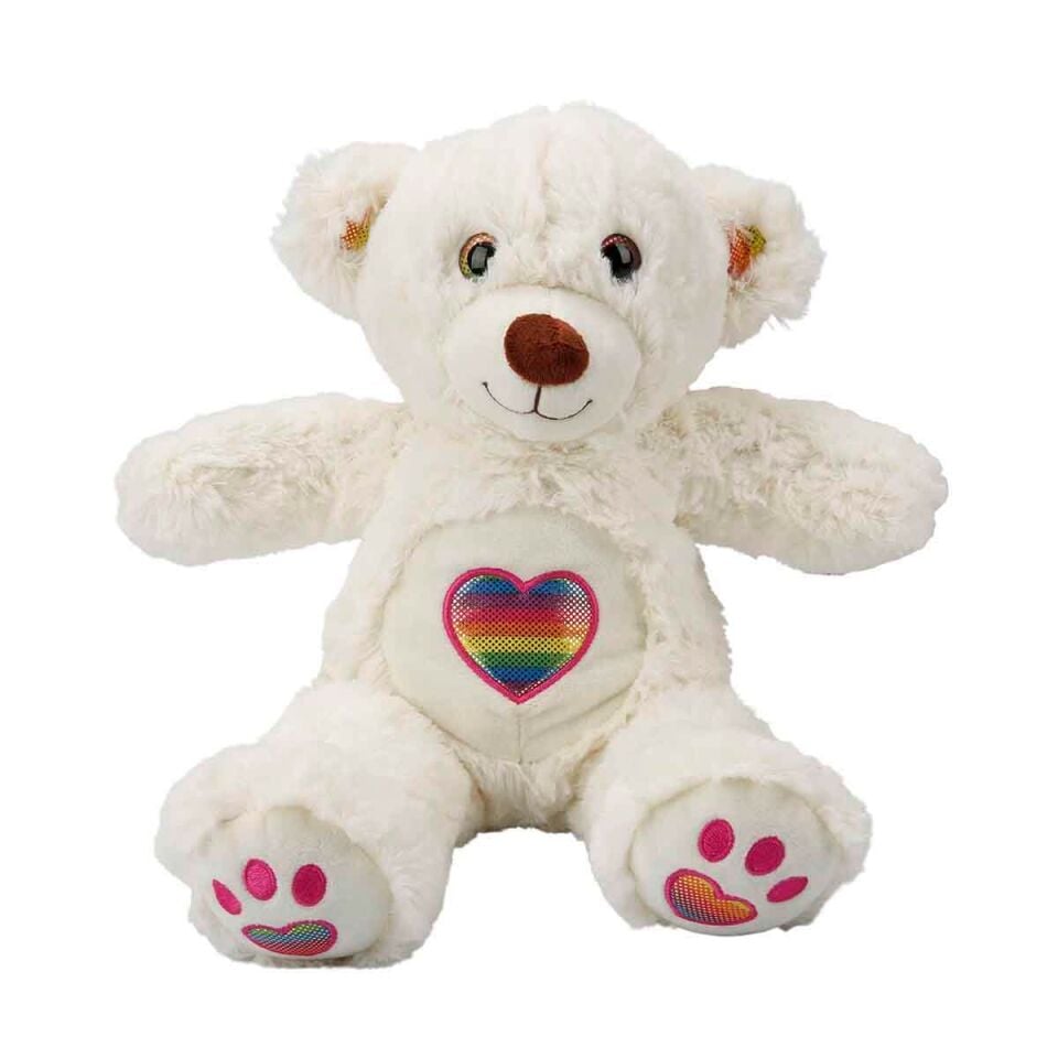 Gökkuşağı Kalpli Peluş Ayı 30 cm. - Kahverengi