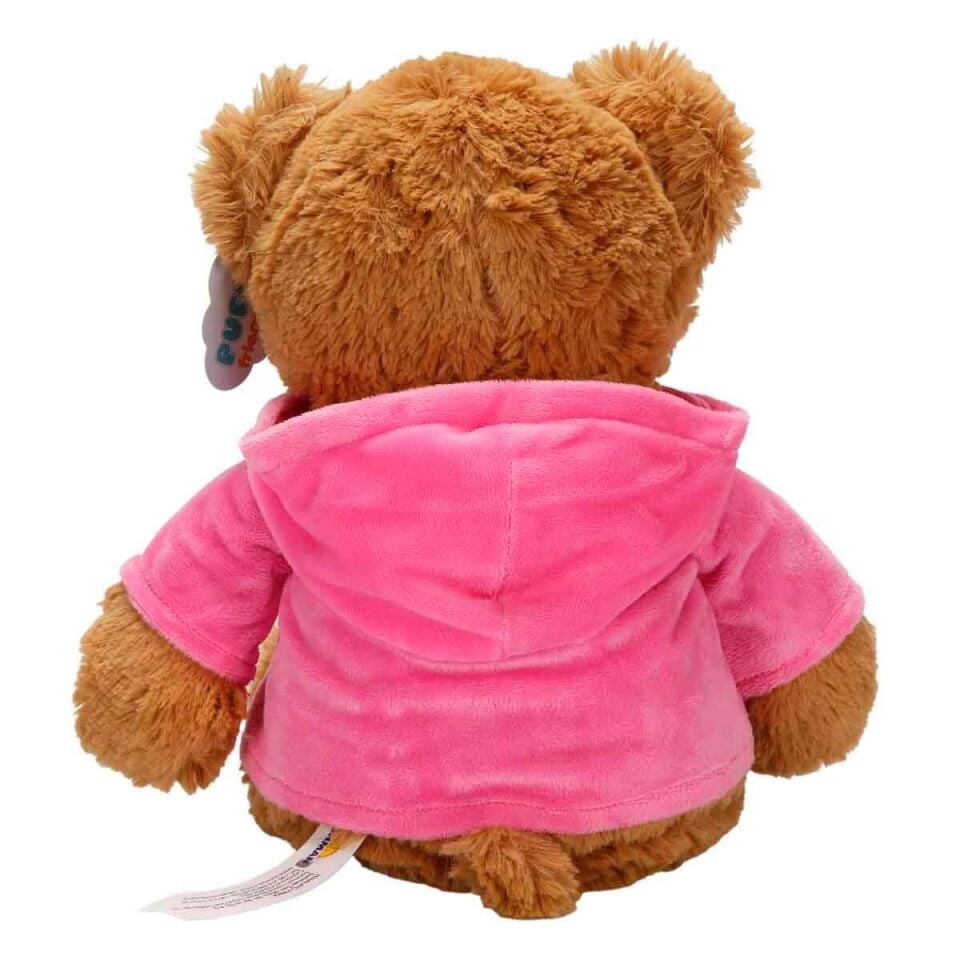 Kapüşonlu Peluş Ayı 30 cm - MOR - TURUNCU - PEMBE