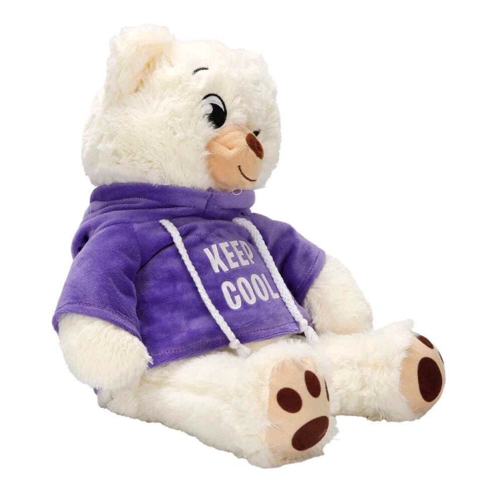 Kapüşonlu Peluş Ayı 30 cm - MOR - TURUNCU - PEMBE