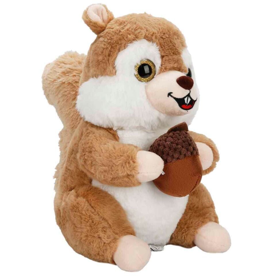 Meşe Palamudu Tutan Sincap Peluş 30 cm - Açık Kahverengi - GRİ