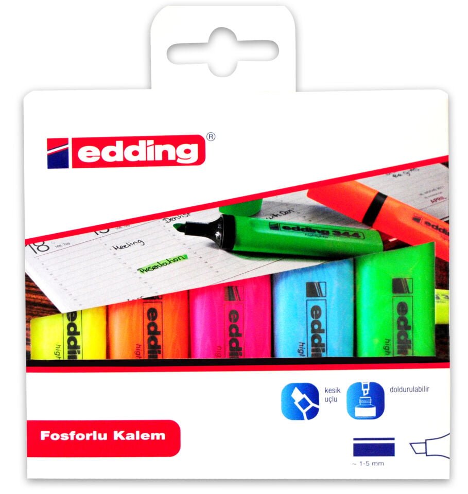 Edding 344 Fosforlu Kalem 5 li Karışık Renk
