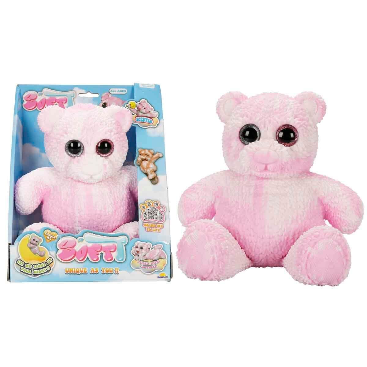 SoftT Karanlıkta Parlayan Deluxe Yumuşak Ayıcık - Kahverengi-Beyaz - MOR - PEMBE