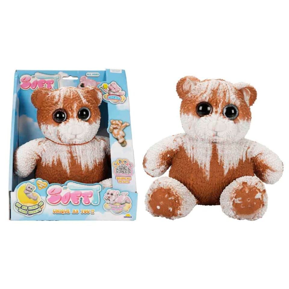 SoftT Karanlıkta Parlayan Deluxe Yumuşak Ayıcık - Kahverengi-Beyaz - MOR - PEMBE