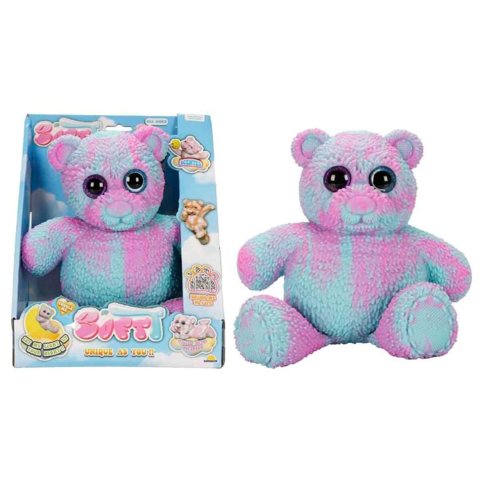 SoftT Karanlıkta Parlayan Deluxe Yumuşak Ayıcık - Kahverengi-Beyaz - MOR - PEMBE
